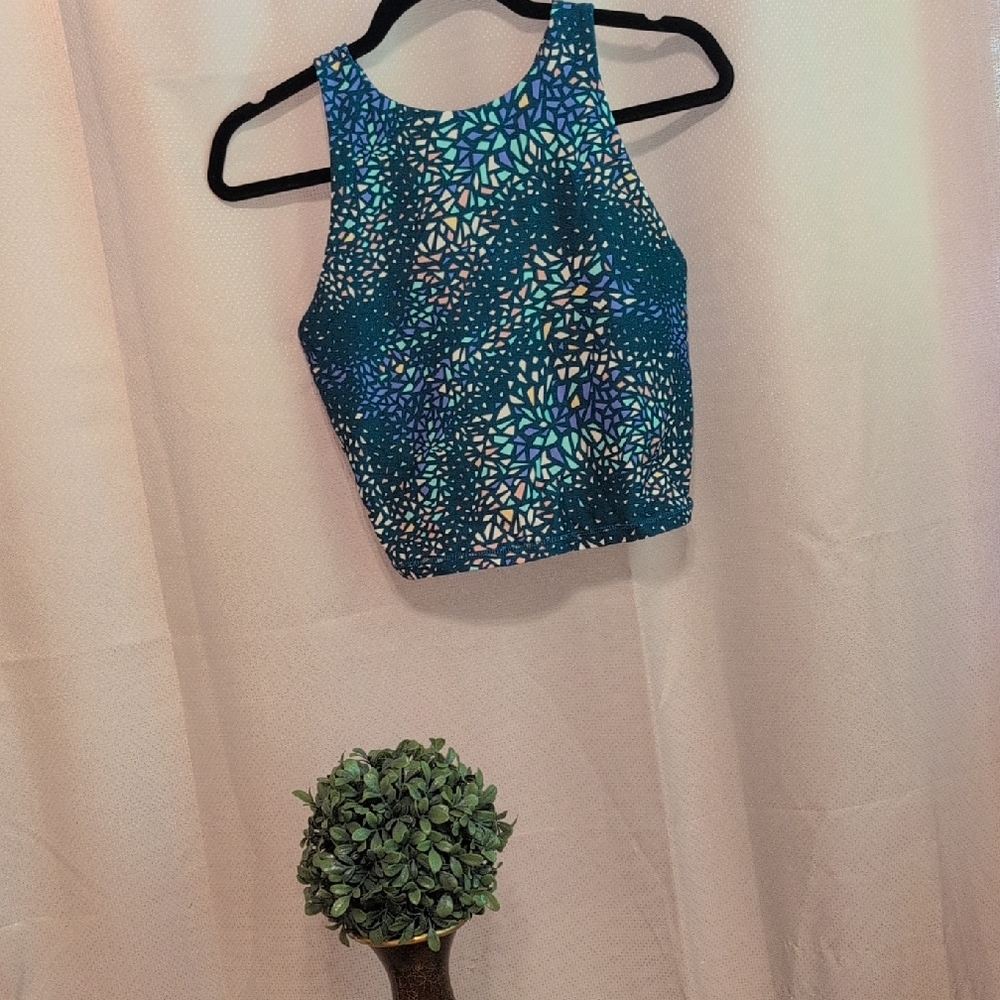 Joe Fresh Blue Multi Colour Embellished Crop Workout Top Size M